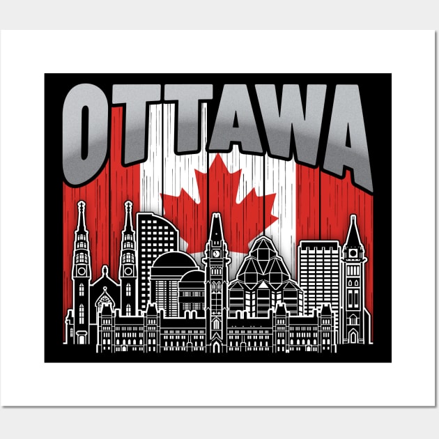 Ottawa Canada Skyline Vintage Canadian Flag Wall Art by travel2xplanet